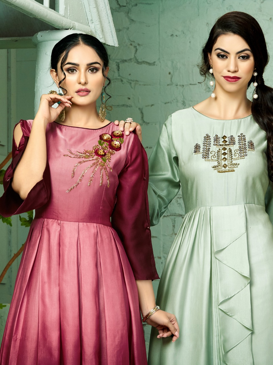 XL New Brown And White Silk Anarkali Style Kurtis at Rs 1299 in Surat